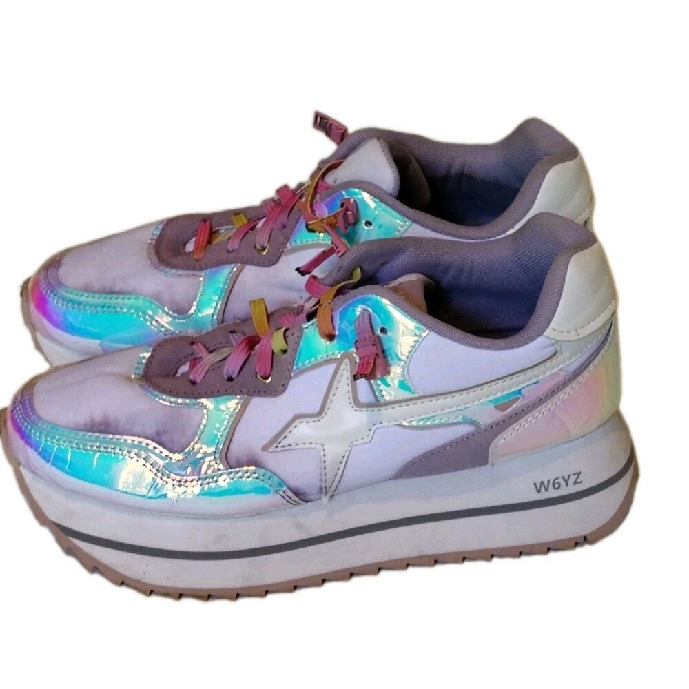 W6YZ Pink Iridescent Holographic Chunky Platform Sneakers Size US 8 / EU 39